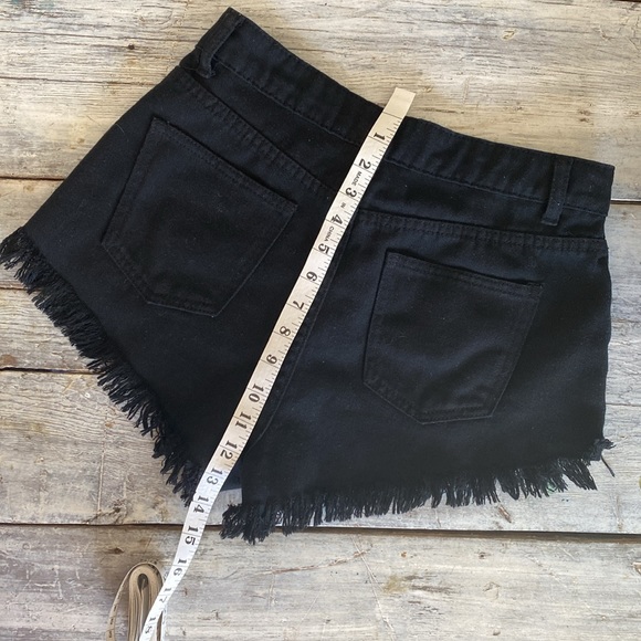 Size small black denim shorts with distressing - Picture 3 of 7